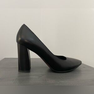 Black Leather Block Heel Pump